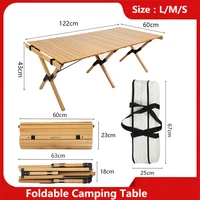 camping wood table folding portable egg roll style stable bbq table solid wood driving tour barbecue picnic outdoor furniture