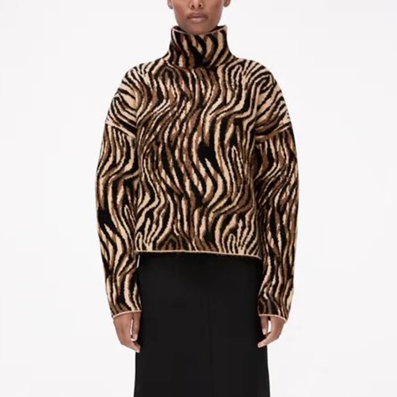 

WXWT Za женский уличный жаккардовый свитер с животным рисунком, свободные женские Топы с длинным рукавом, Модный вязаный пуловер, Свитера BB4352