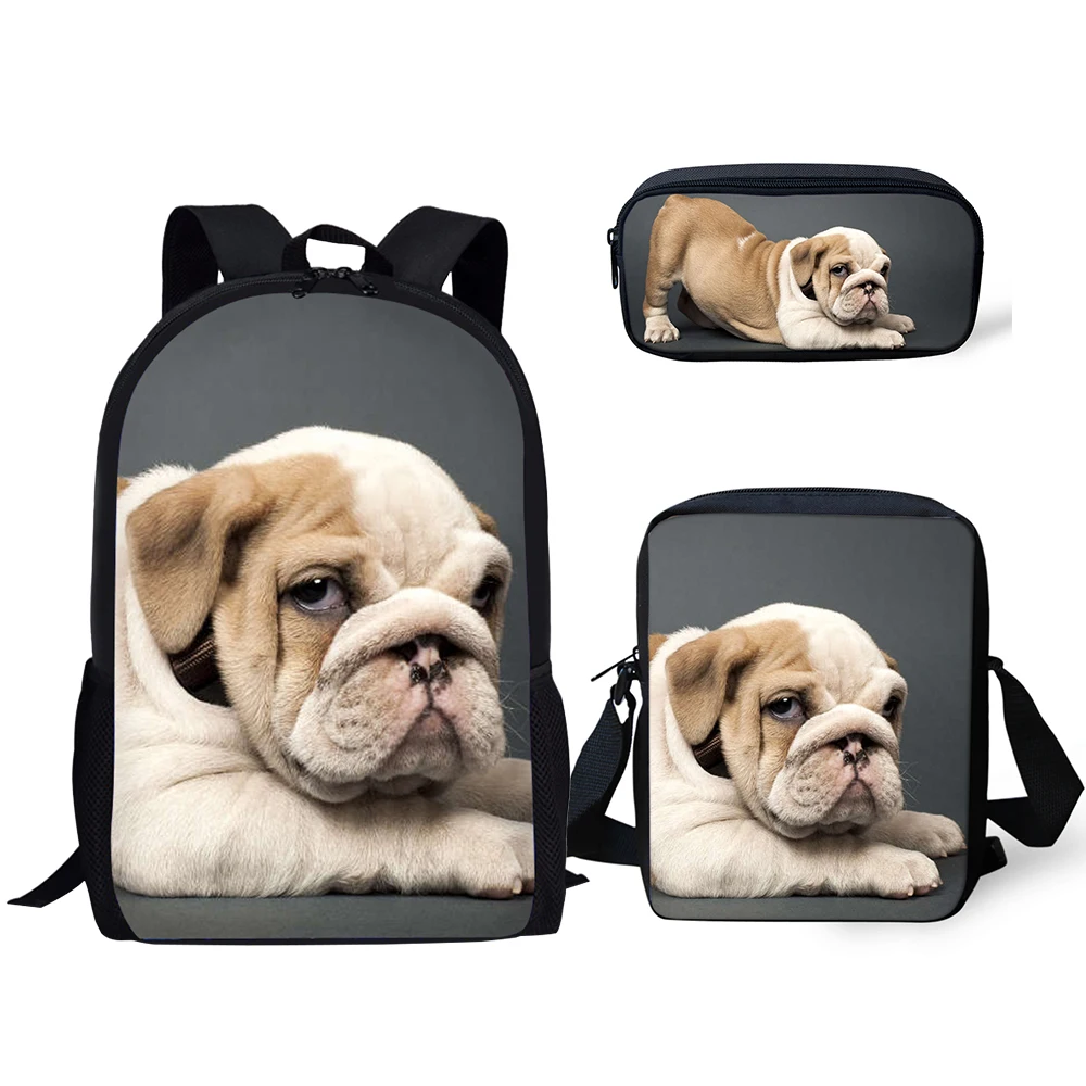 HaoYun Kids Fashion Backpack Handsome Bulldogs Designer School Bags Lively Animal 3PC/Set Students Back to School Book Bags