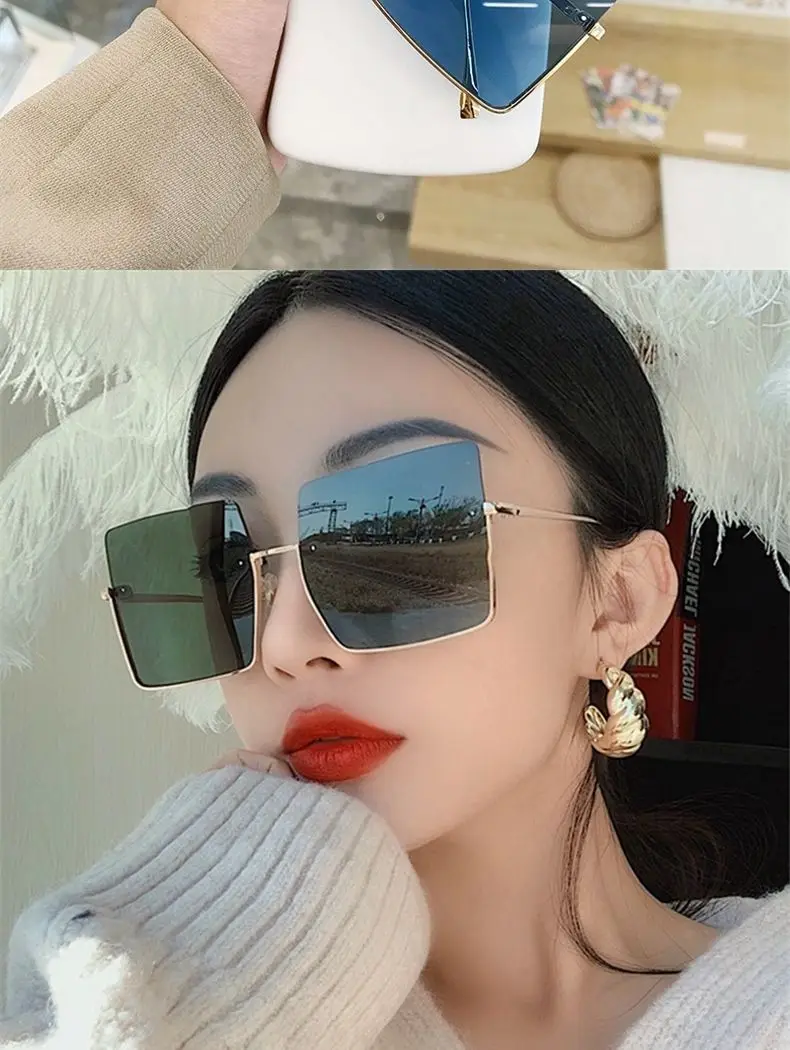 

Vintage Oversize Square Sunglasses Women Luxury Brand Big Frame Women Sun Glasses Black Fashion Gradient Female Glasses WY23