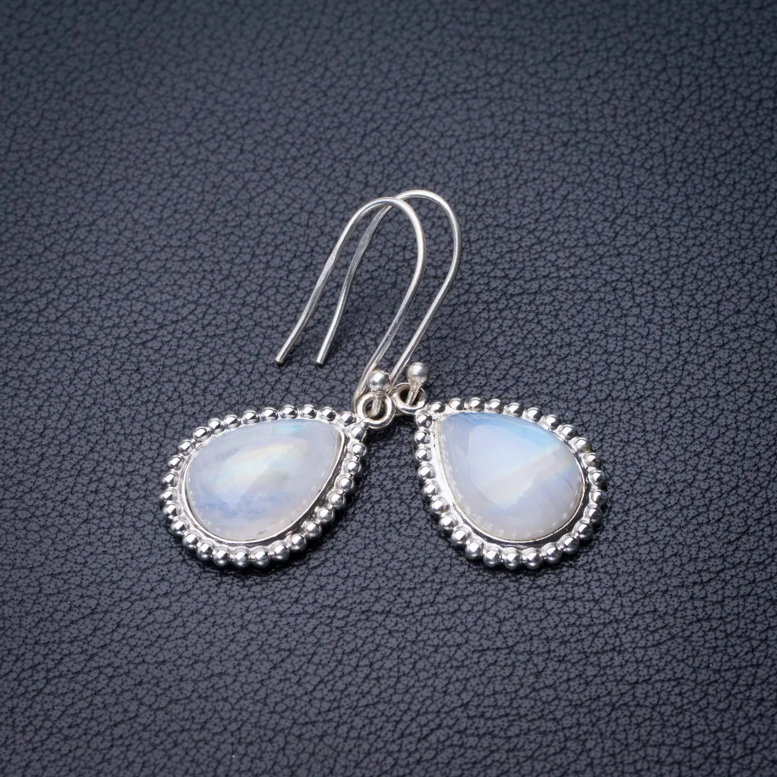 

StarGems Natural Rainbow Moonstone Handmade 925 Sterling Silver Earrings 1.5" D7223