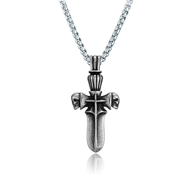 

New Hot European Hip Hop Retro Titanium Steel Stainless Punk Necklace Cross Pendant Men Necklace Unique Design Jewelry Gothic