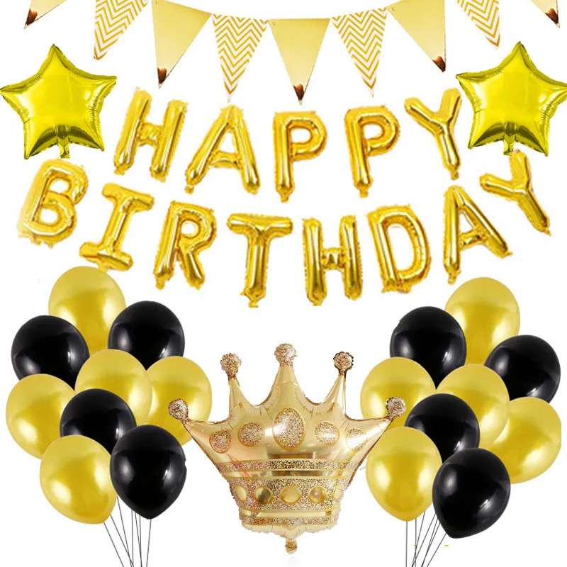 Черные золотые шары с днем рождения баннер гелием цифрами фольга шар сияющей