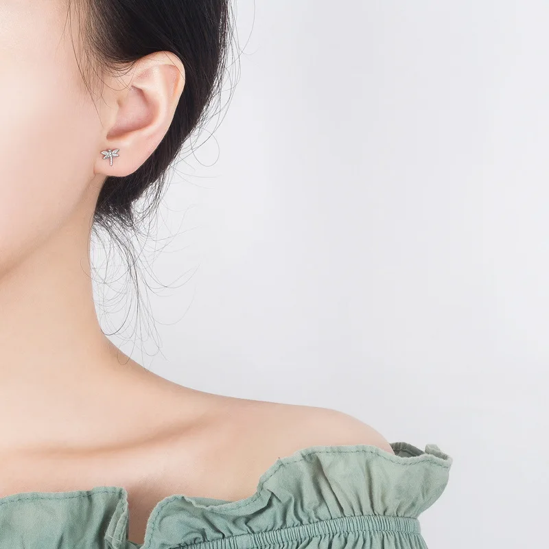 

XIYANIKE 925 Sterling Silver Fashion Vintage Dragonfly Stud Earrings Small Simple Ear Hoops Insect Jewelry For Women Gift