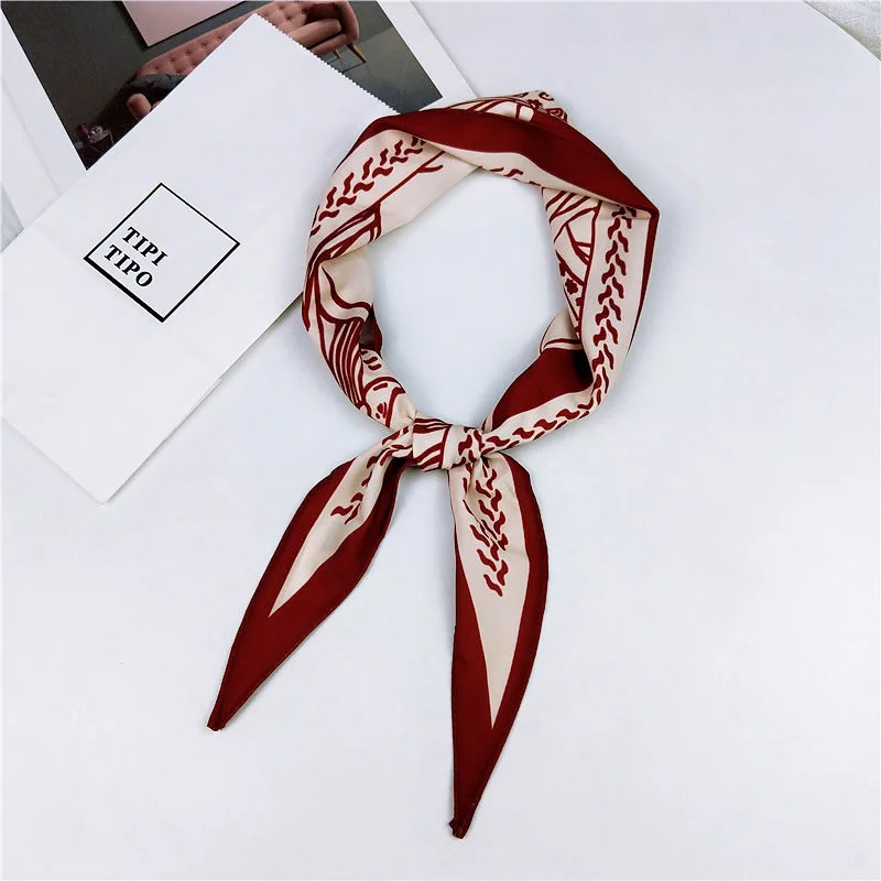 

New Age-reduced Square Scarf Female Korean Decorative Triangle Silk Scarf Korean Fashion Small Scarf Retro Print Small Scarf