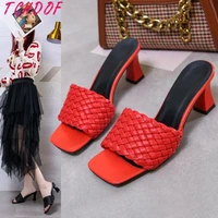 2021woman mules ladies party slides women fashion plaid pumps womens slippers female outdoor high heels pu leather plus size 44