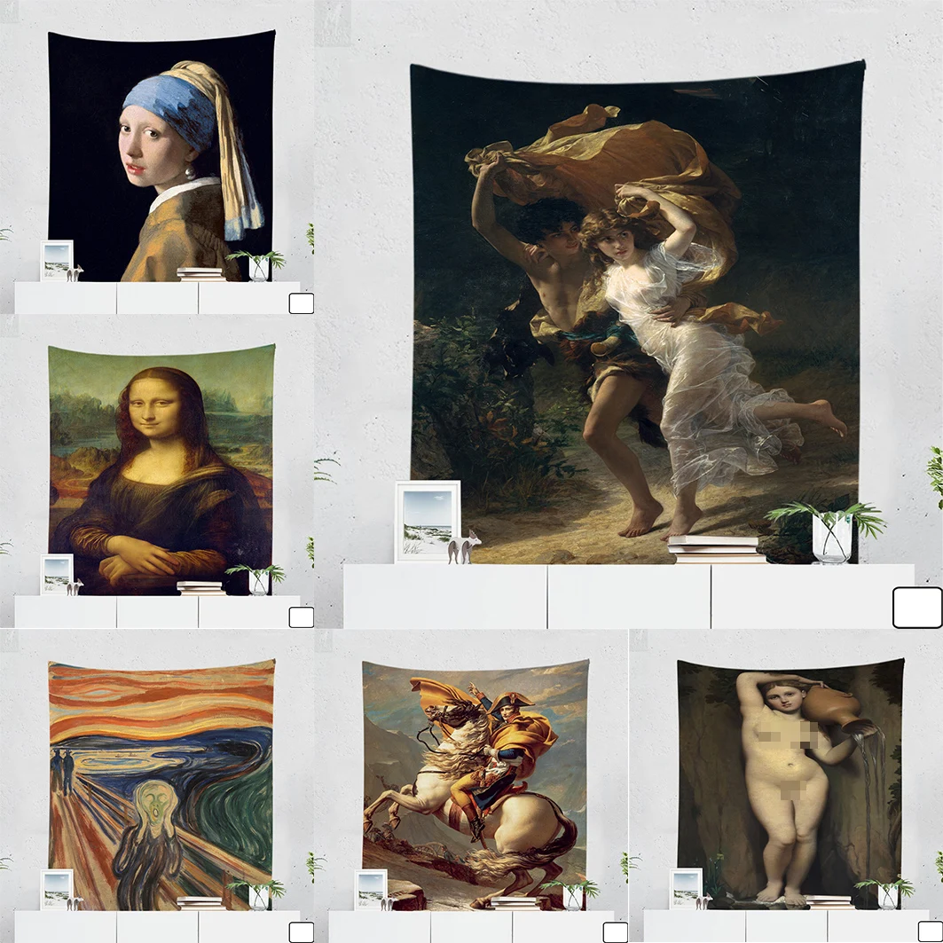 

Mona Lisa Graffiti Tapestry Wall Hanging Bohemian Beach Mat Polyester Blanket Yoga Mat Home Bedroom Art Carpet