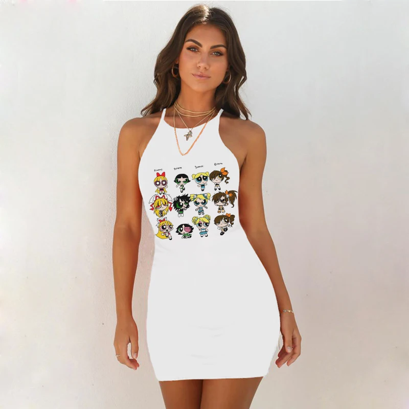 Женское платье в стиле Харадзюку черно-белое облегающее летнее с принтом феи 2020 |