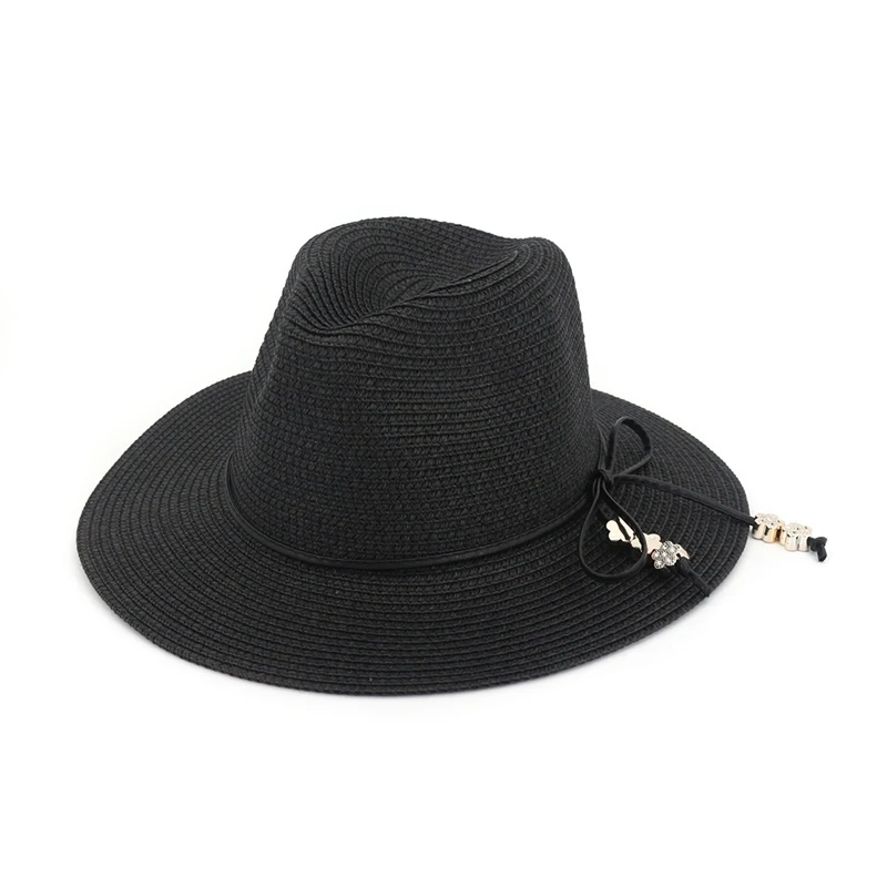 

Fashion Summer Women Straw Fedora Hat with Bowknot Casual Flat Brim Panama Beach Hat for Ladies Girls Travel Sunhat GH-632