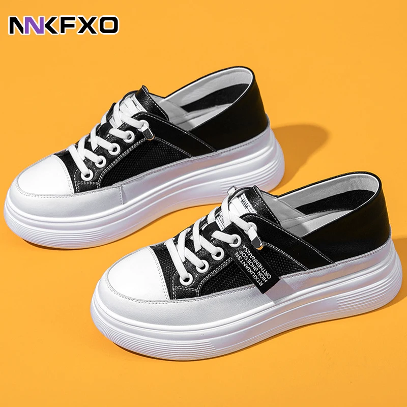 

Genuine Leather Women's Vulcanize Shoes Spring New Casual Classic Solid Color Breathable Shoes Women Casual White Shoes Sneakers