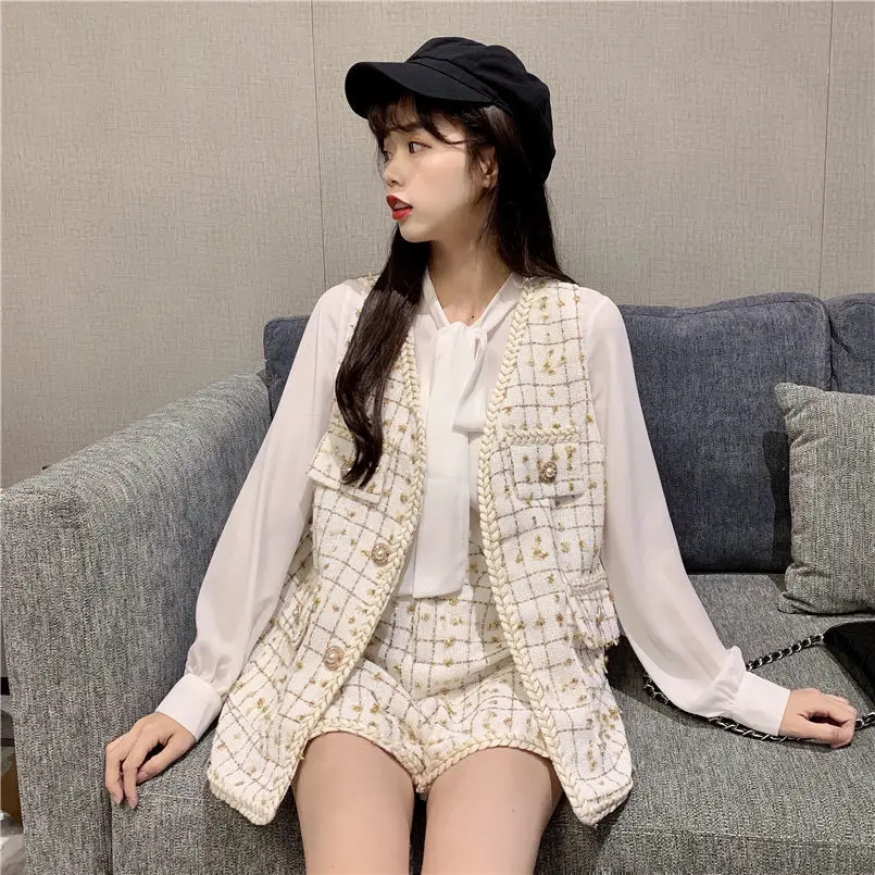 Женский элегантный офисный костюм из 3 предметов элегантная рубашка с бантом +