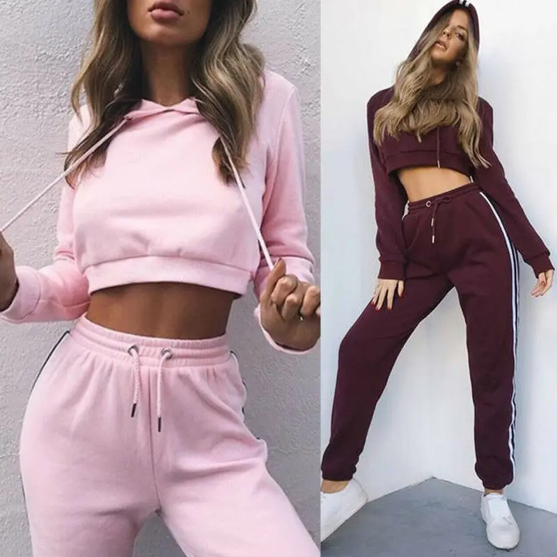 ZOGAA спортивный костюм 2 шт. Женский комплект толстовки Короткая Толстовка +