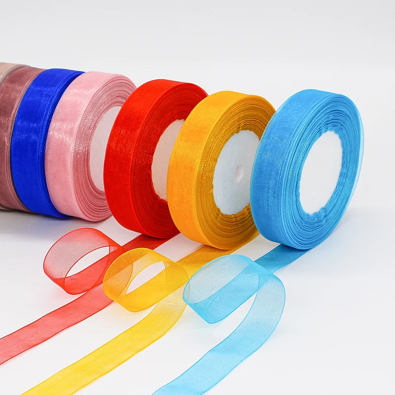 

2Cm（45meters/roll )Width Snow Yarn Sequin Gift Box Packaging Transparent DIY Chiffon Ribbon Cake Baking Rainbow Silk Satin Tapes