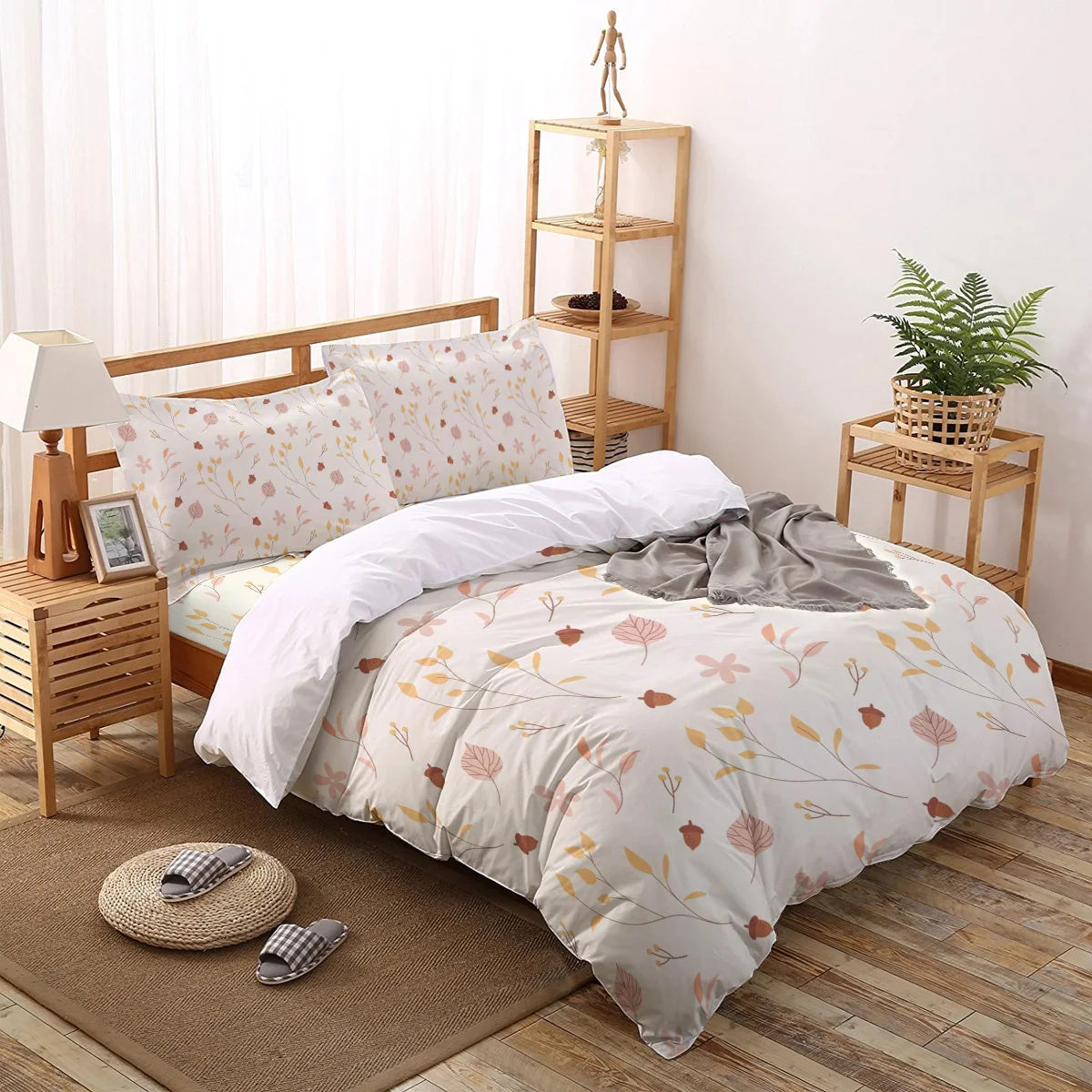 

Autumn Yellow Leaves Pine Nuts Print Comforter Bedding Set Duvet Cover Set Queen King Bed Home Housse De Couette Gift
