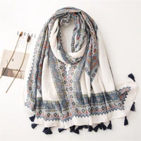 2021 autumn fashion aztec ethnic geometric tassel viscose shawl scarf high quality wrap pashmina stole bufandas muslim hijab cap