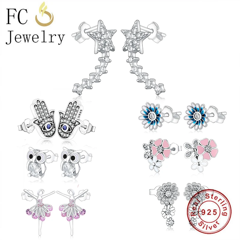 

FC Jewelry 925 Sterling Silver Cute Cartoon Mickey Black Cubic Zirconia Crystal Stone Stud Earrings For Women Girl Brincos 2018