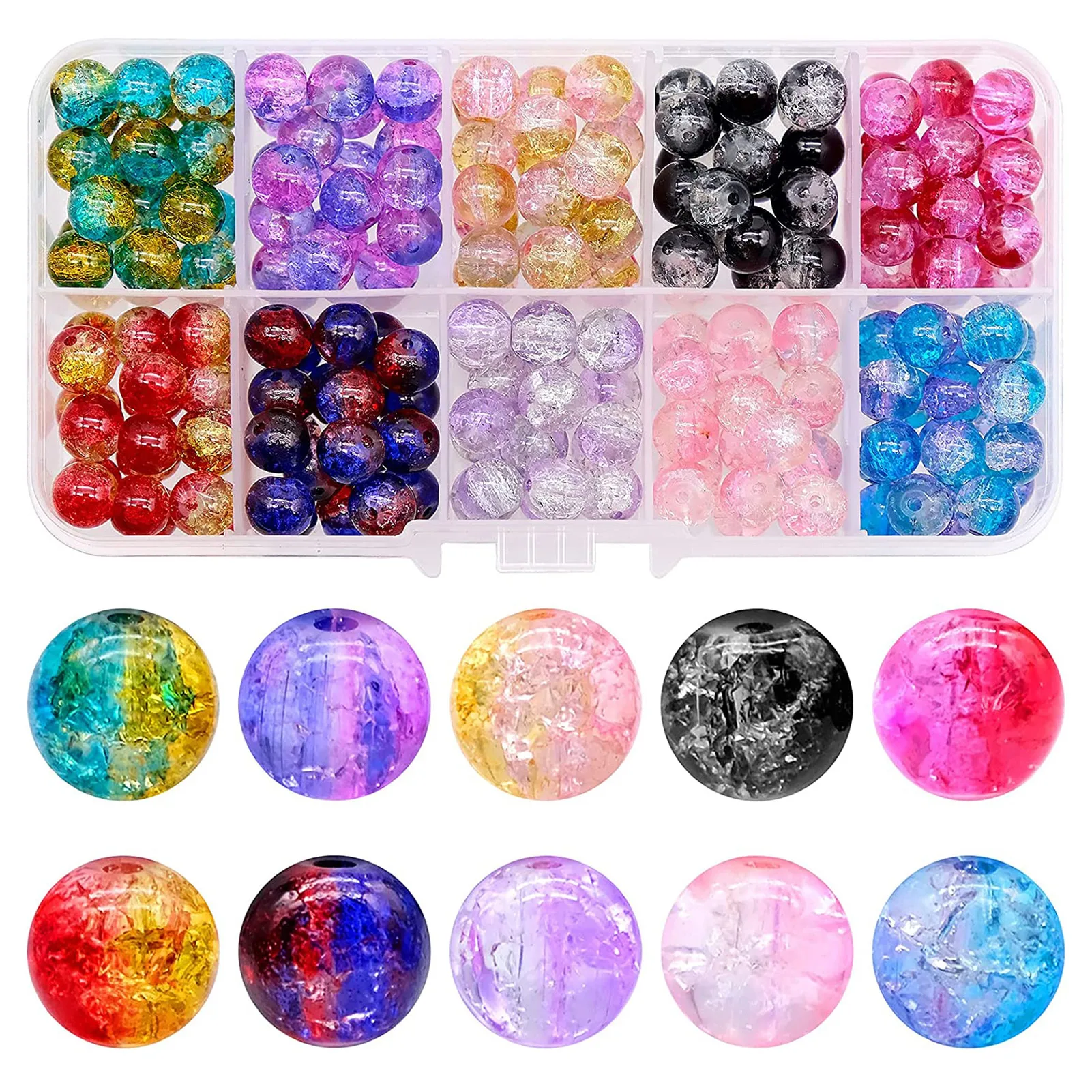 

Glass Beads 8mm 10 Colors Crackle Glass Beads For Jewelry Making Bulk 200pcs Round Lampwork Crackle Beads Handcrafted Bracelet B