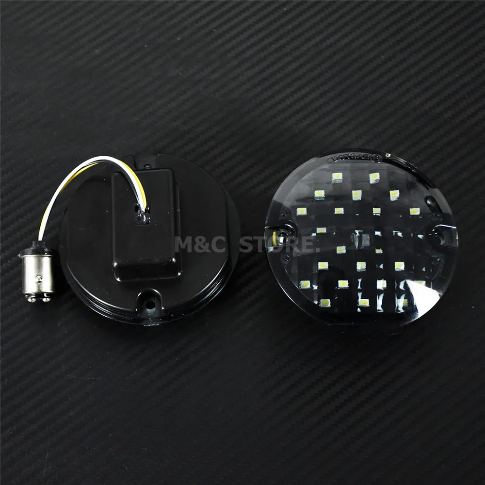 1157 LED Turn Signal Inserts 3-1/4 Flat Somked lens Yellow White Flasher Lamp For Harley Touring Road King Trike Electra Softail |