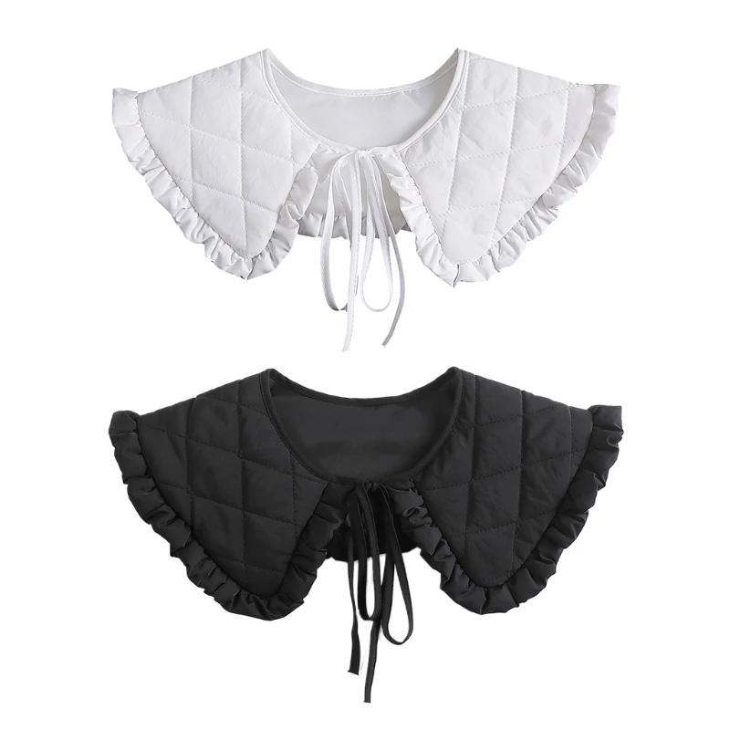 

Women Thick False Collar Shawl Padded Quilted Plaid Ruffles Scarf Neck Warmer