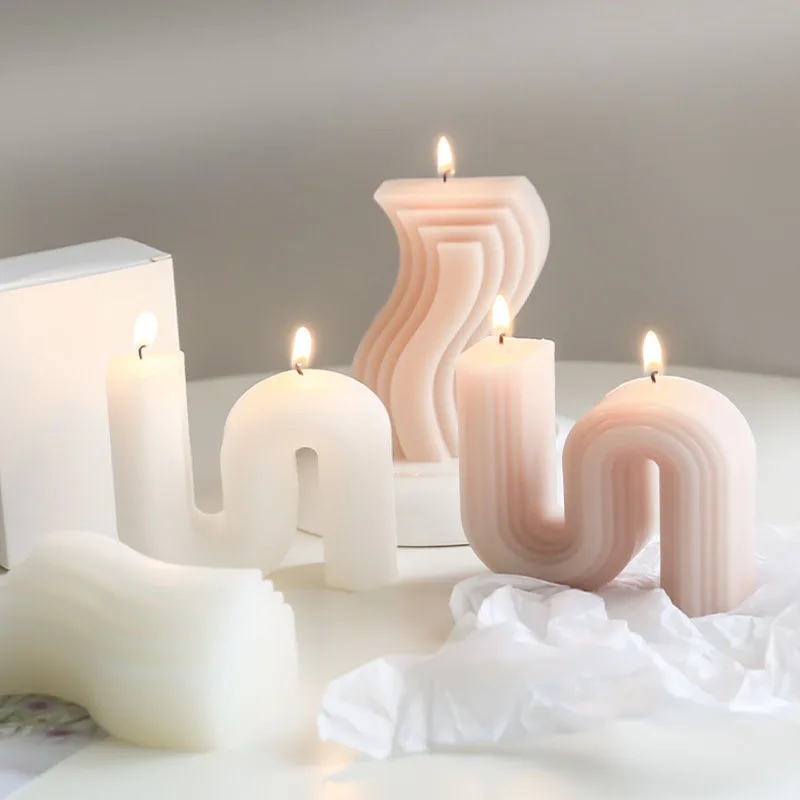 

Geometry Unique Candle Wave S Shape Unscented Decorative Candles White Pink Hand Poured Soy Candles Christmas Gift