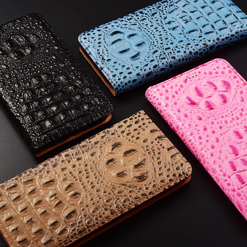 

Cowhide Genuine Leather Case For OPPO K9 R17 R19 F9 F11 F15 F17 F19 Pro Plus Luxury Crocodile Black Texture Magnetic Flip Cover