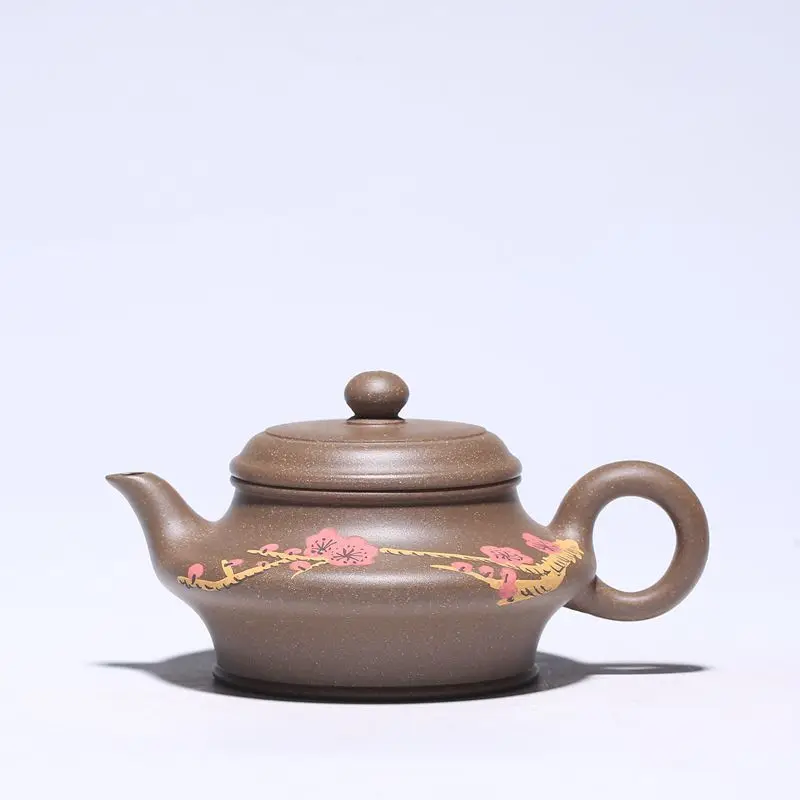 

Dark-red Enameled Pottery Teapot Yixing Teapot Coloured Drawing Or Pattern Plum Blossom Deficient Flat Infusion Of Tea Kettle