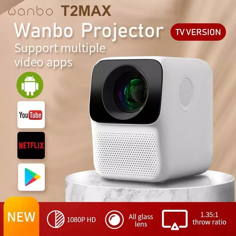

Wanbo T2 MAX 1080P Mini Projector 200ANSI WIFI Android LED Netflix Phone Multi Language Keystone Correction Cinema Home Theaters