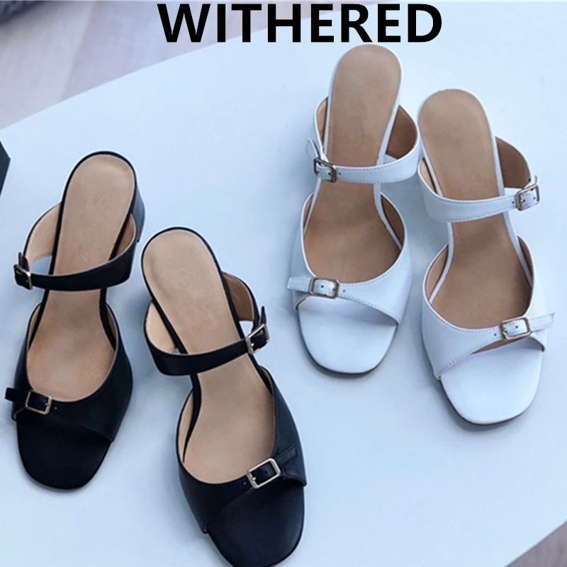 

Jenny&Dave Slippers Women Summer France Retro Simple Elegant Mules Cowhide Sandals Women Shoes Women Sandals Slippers