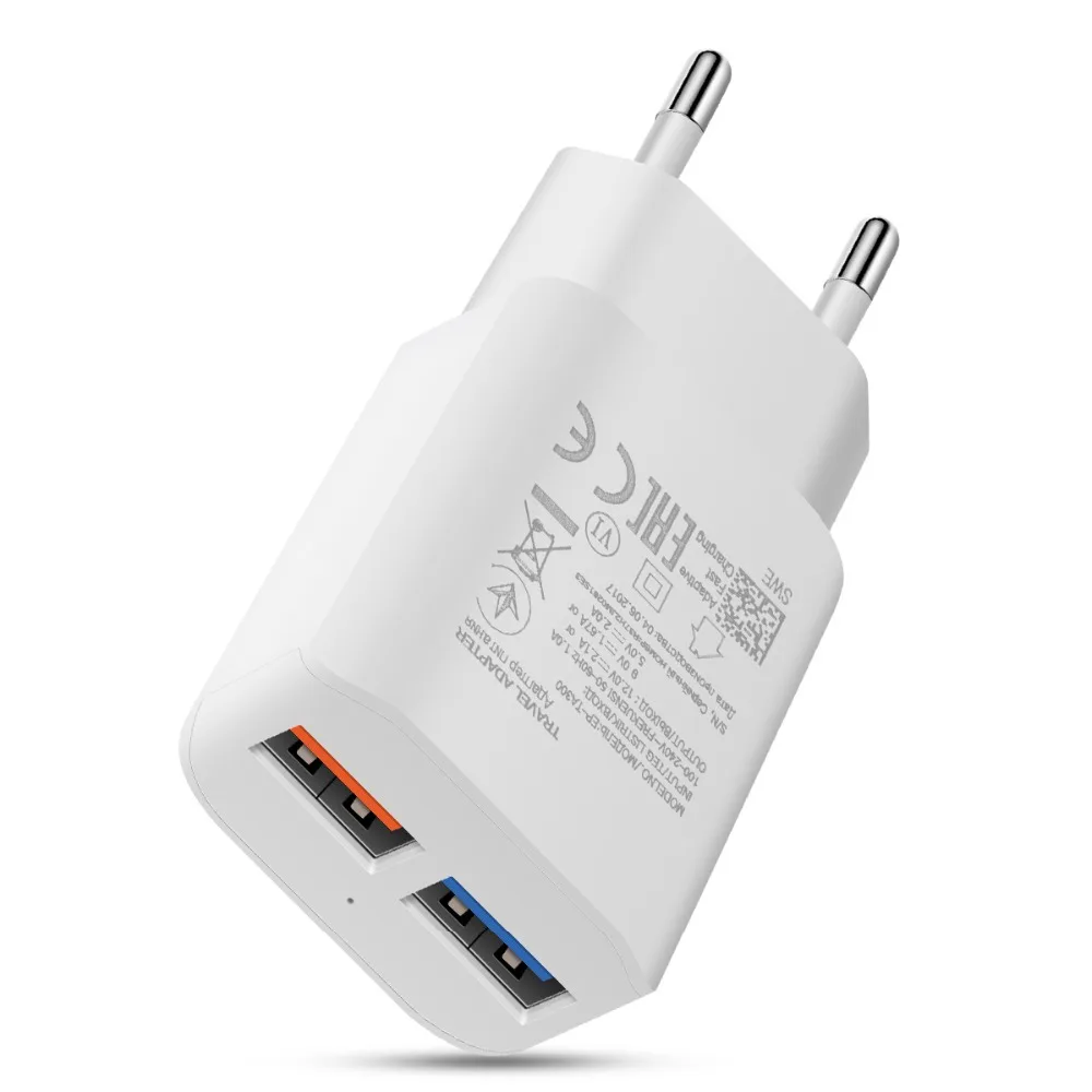 QC 3,0 адаптер зарядного устройства с двойным USB ЕС/США вилка Путешествия стены Быстрая зарядка зарядное устройство для iPhone X samsung S8 мобильного телефона зарядное устройство