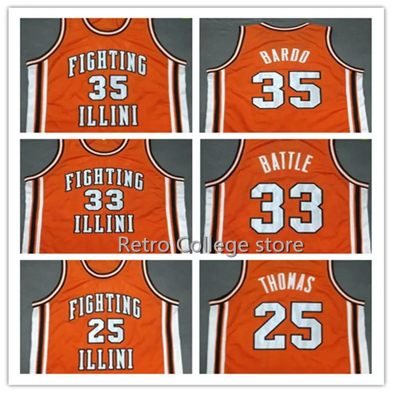 

35 STEPHEN BARDO 25 DEON THOMAS 33 KENNY BATTLE Fighting Illinois College Orange Basketball Jerseys Custom Any Number Name