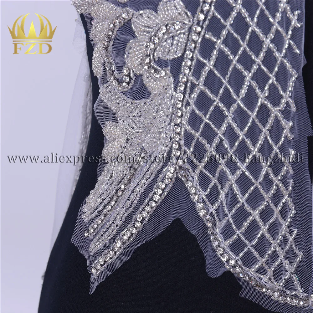 FZD 1 Set Sew on Silver rhinestone Bodice applique fashion Party Gown bodices Patches Rhinestones beads for Wedding Dresses | Дом и сад