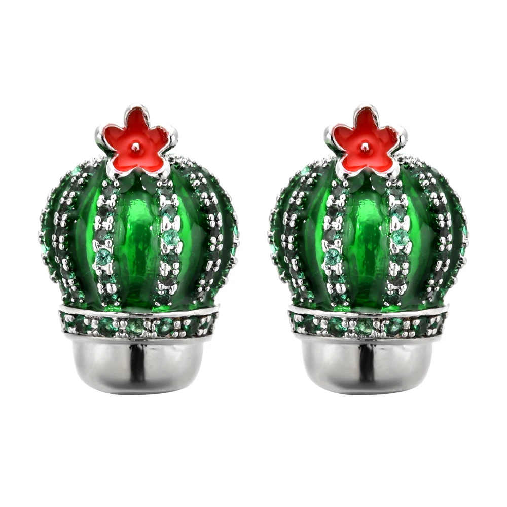 Фото Корейские модные Романтические циркониевые серьги с зеленым КАКТУСОМ для