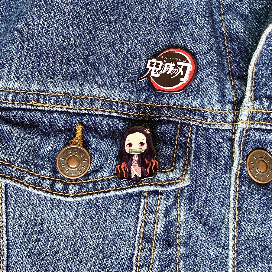 Anime Demon Slayer Kimetsu no Yaiba Pin Badges Plastic Kamado Tanjirou Cosplay Brooch 3Pcs Sets Fans Gifts Accessories