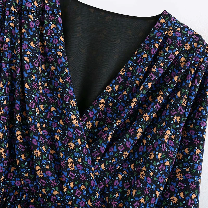 Женское платье с цветочным принтом BIAORUINA Повседневное глубоким v-образным