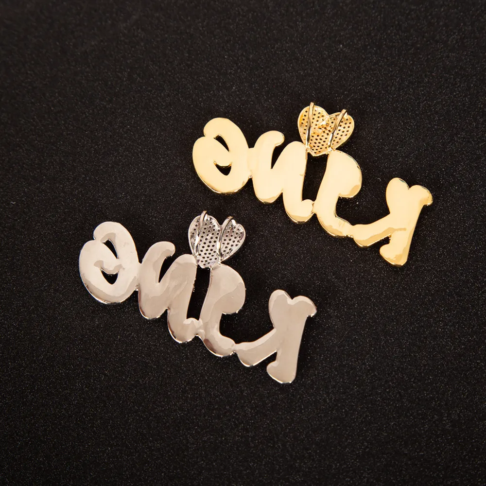 Csutom Cursive Letter With Heart Clasp Iced Out Cuban Chain Name Necklace Chain Cubic Zirconia Fashion Hiphop Jewelry