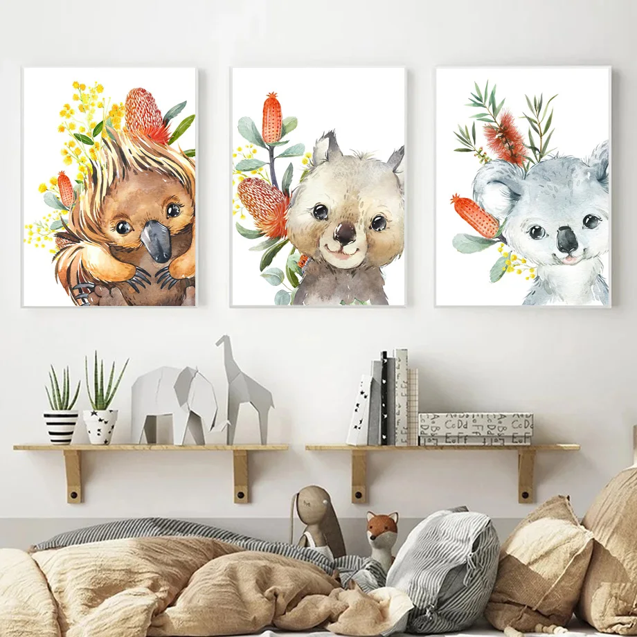 

Bear Sloth kangaroo Ostrich Dog Animal Nordic Posters And Prints Wall Art Canvas Painting Wall Pictures For Baby Kids Room Decor