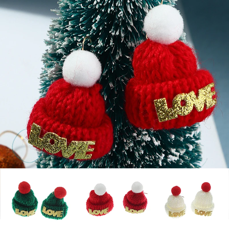 

Hand-Knitted Earrings Party Holiday Jewelry Gift Soft Cute Wool Letter Christmas Hat Fashion Girl Wedding All-Match Decorations