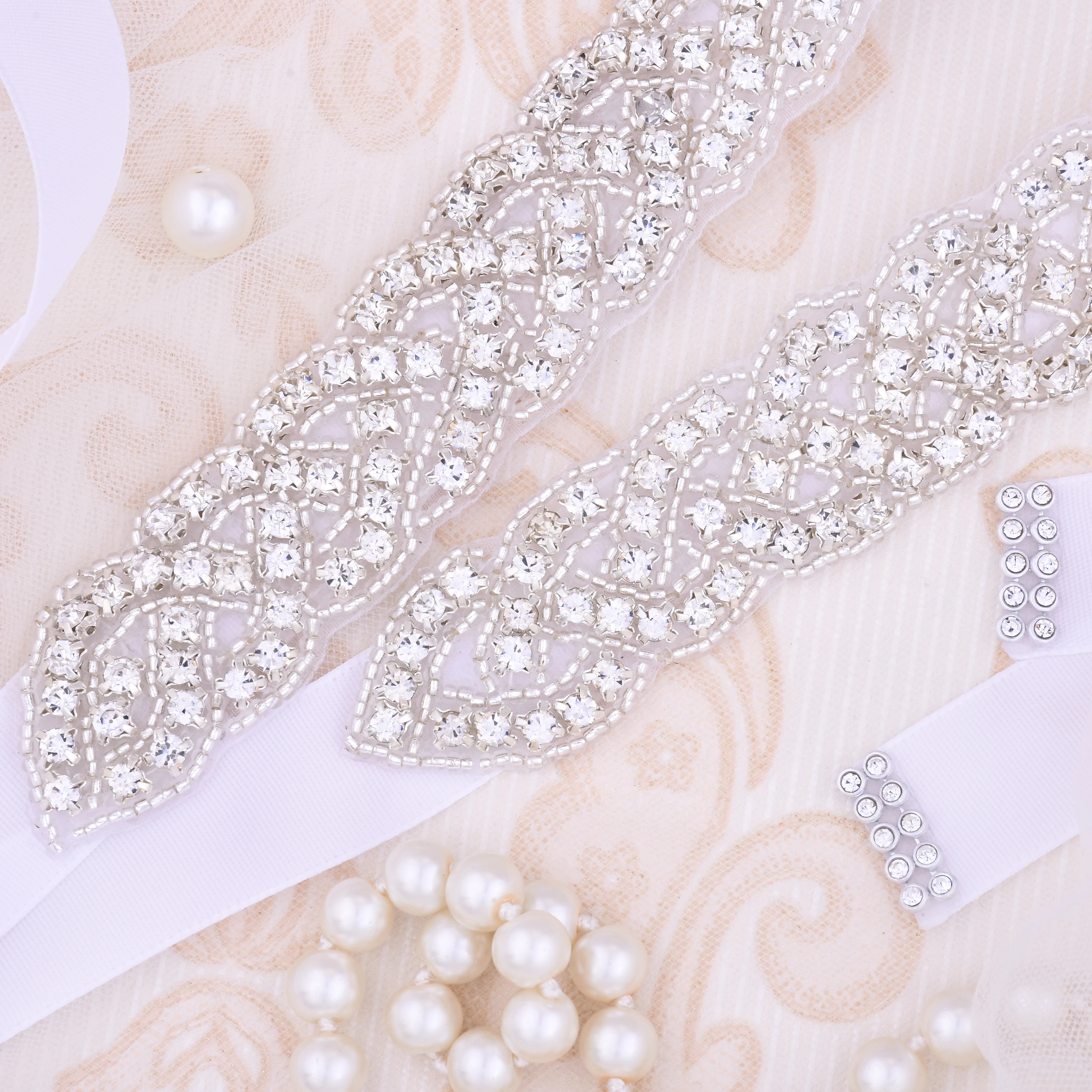 SESTHFAR  Rhinestones Wedding Dress Belt Sliver Crystal Bridal Sash Diamond Bridal Belt For Women Dresses