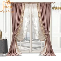 french light luxury retro lace pink princess wind imitation silk stitching curtains for living room bedroom custom products