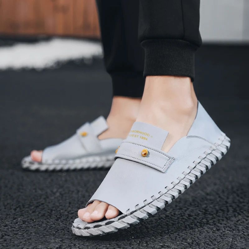 

Fashion Summer Men's Sandals Soft Leather Beach Shoes Mens Casual Massage Slide Non-Slip Slippers Flats Men Water Shoes