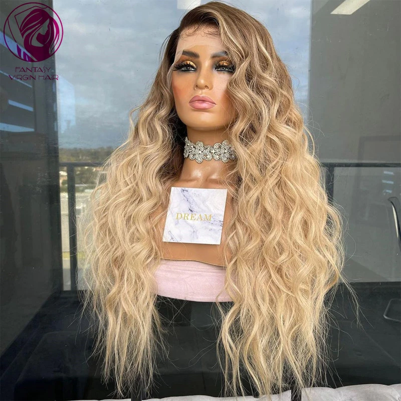

Long Human Hair Wigs Ash Brown Honey Blonde Lace Front Wig 13x4/13x6 Women Frontal Wigs Water WAve Remy Hair 30inchs Glueless
