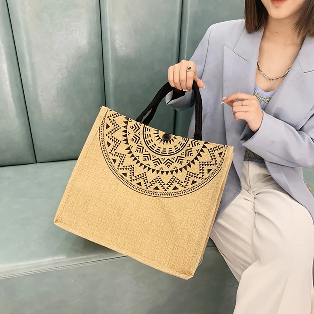 

Vintage Geometric Print Shoulder Bag Casual Women Large Capacity Tote Handbags Large Capacity Ladies Shopping Beach Bag