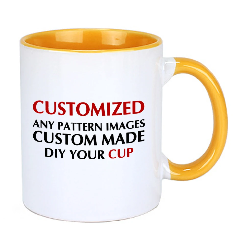 LIQU Personalized DIY photo coffee mug Multi color handle Milk Tea Cups with Custom Picture LOGO Text printing - Цвет: yellow