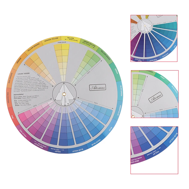 

Professional 12 Colors Paper Card Three-tier Design color Mixing Wheel Guidance Round central Circle Rotates Tattoo Nail Pigment