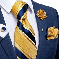 fashion mens tie brooch pocket square set 8cm yellow striped silk necktie luxury groom formal wedding business ties dibangu