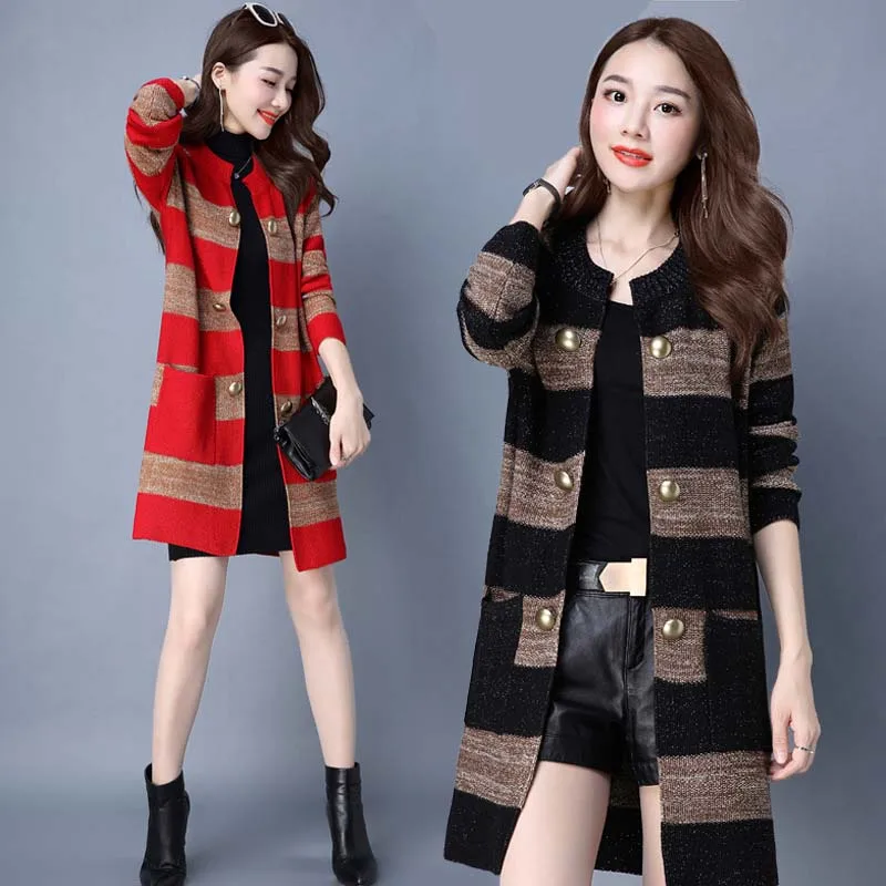 Осенние женские Повседневные свитера свободные кардиганы с круглым вырезом и