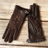 summer driving sheepskin gloves female touch screen leather gloves single layer unlined thin fashion stretch lace style