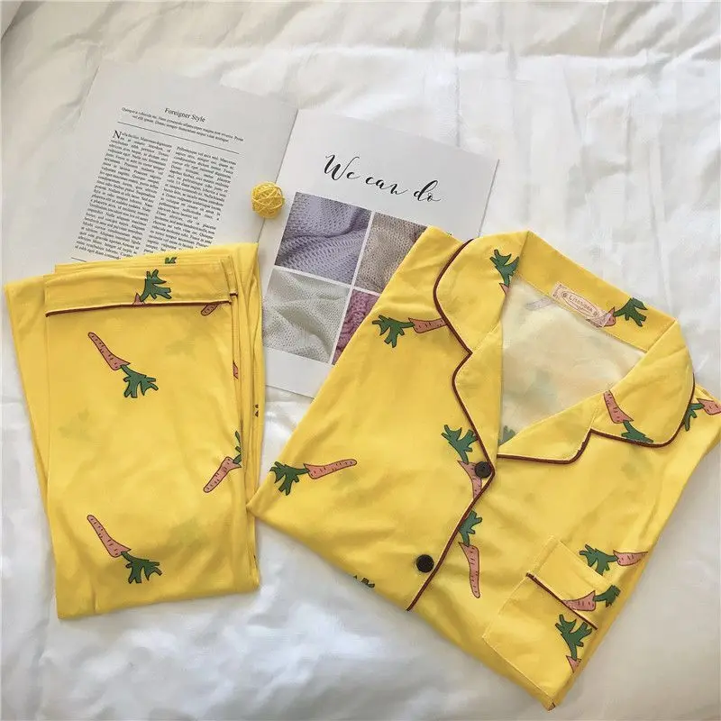 

Pajamas For Women Satin Women Pajamas Sets Long Sleeves Lapel Pocket Top Pants Women Pajamas Sleepwear