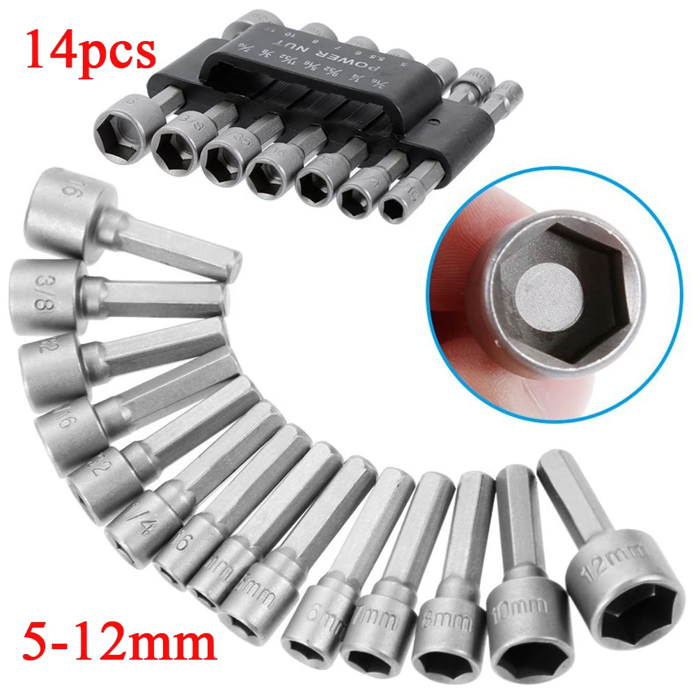 14 шт. 5 12 мм Метрическая розетка гайка ударный адаптер сверла биты 1/4 дюйма Набор