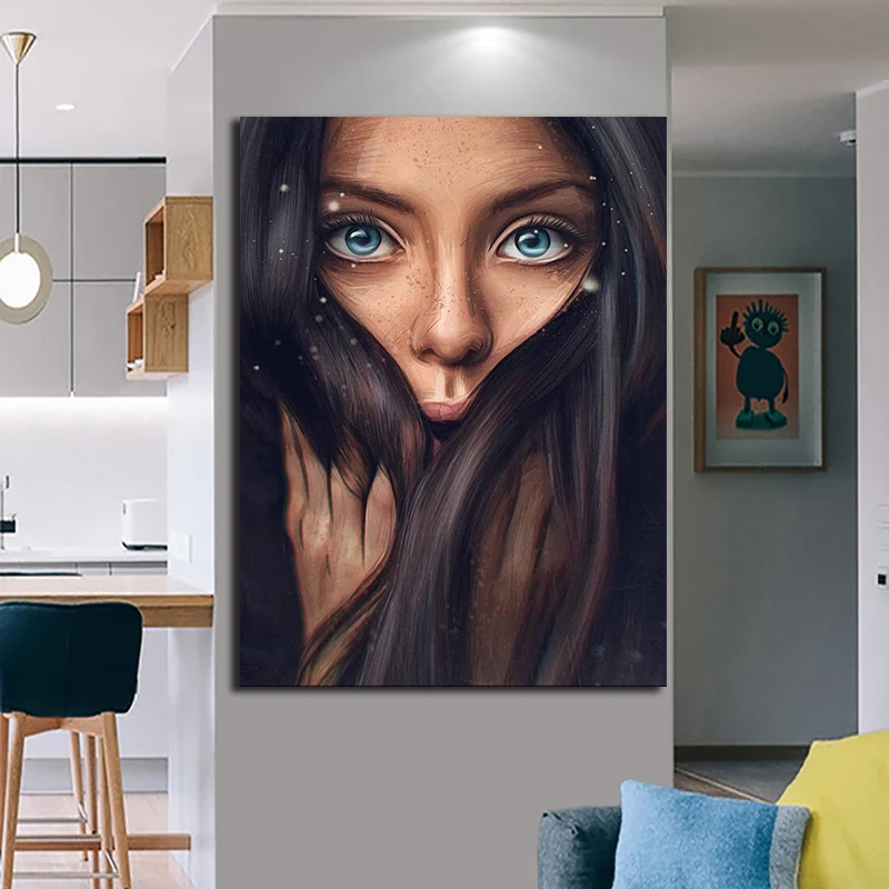 Девушка длинные волосы портрет холст живопись печатных Для женщин уход за кожей